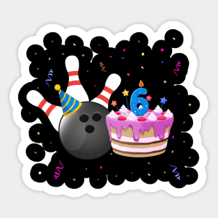 Bowling 6th Birthday Bday Party Kids 6 years Old Bowler Sticker